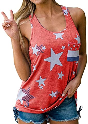 4th of July Women's American Flag Camo Tank Tops Sleeveless Stripes Patriotic T Shirts