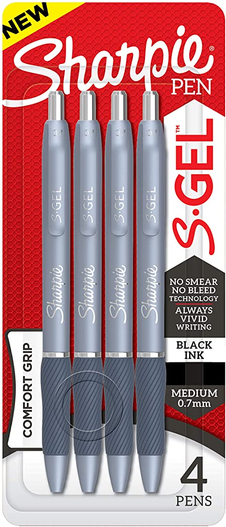 Sharpie S-Gel, Gel Pens, Medium Point (0.7mm), Frost Blue Body, Black Gel Ink Pens, 4 Count