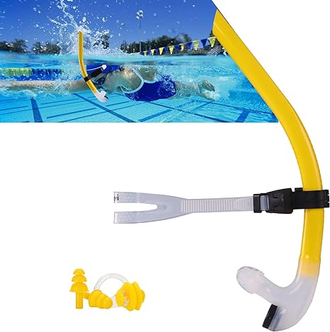 Swim Snorkel for Lap Swimming，No Loud gurgling Noise No Hurt Forehead No Slip Swimming Snorkeling Training for Adult/Kid/Youth,Swimmer Snorkle Center Mount Snorkel One-Way Purge Valve