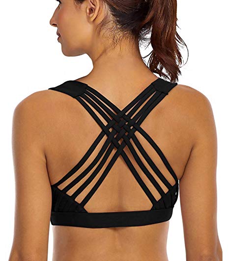 YIANNA Sports Bras for Women - Strappy Sports Bra Padded for Yoga, Running, Fitness - Athletic Gym Tops