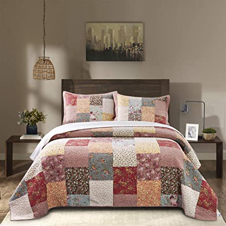 Kasentex Luxury – Boho Quilt with Decorative Floral Print Patchwork Design, Cotton Soft Bedding, Twin/Twin XL 68x90”, Boho-Royal Garden