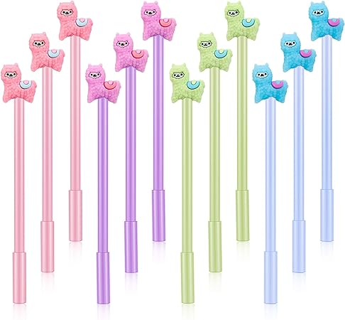 12 Pieces Cartoon Llama Pen Alpaca Gel Ink Pens Animal Sheep Alpaca Writing Pens Cute Llama Neutral Pen, Kids Students Office School Stationery, Random Color