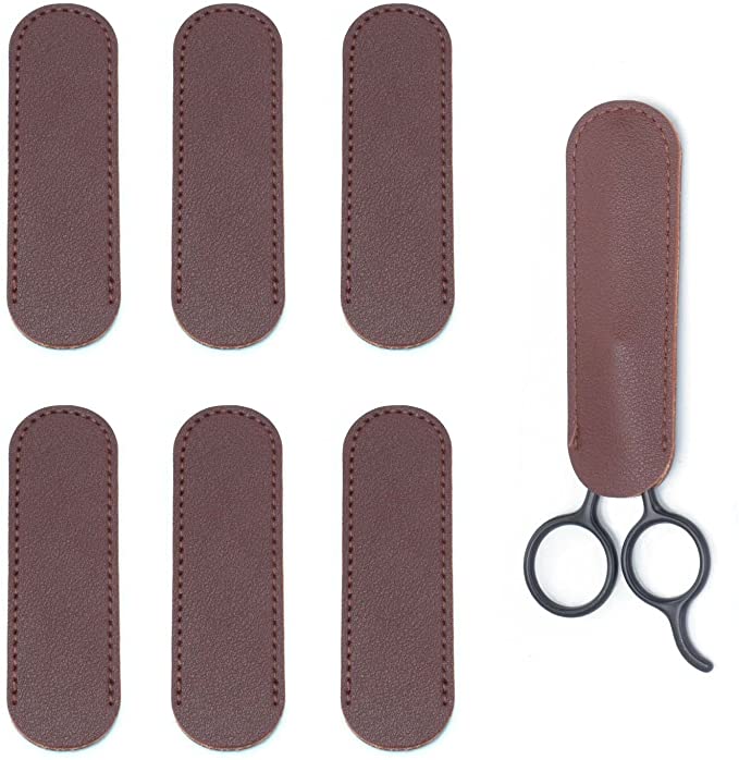 Yutoner 6 Pieces Scissors Cover Safety Synthetic Leather Sheath Scissors Protector Hair Cutting Scissors Sewing Scissor Sheath Portable Beauty Tool Protection Cover Bags (Brown)