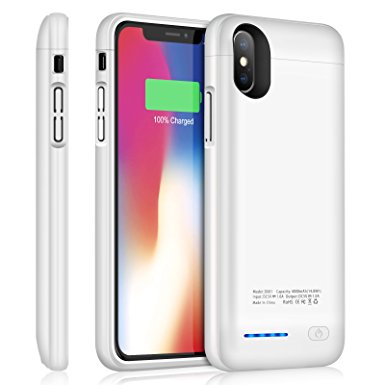 iPhone X Battery Case YISHDA Magnetic Slim 4000mAh Portable Charging Case for iPhone x / iPhone 10 (5.8 inch) Extended Rechargeable External Battery Charger case Backup Power Bank Juice Pack - White