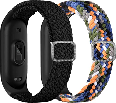 Electro-weideworld [2 Pack] Straps for Xiaomi Mi Band 7/Mi Band 6/Mi Band 5/Mi Band 4 Bands, Nylon Adjustable Sports Elastic Replacement Bracelet Strap for Mi Band 7/6/5/4