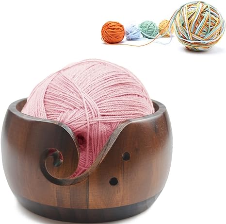 Joyeee Wooden Yarn Bowls for Knitting, 1 PCS Handmade Crochet Yarn Storage Organizer Knitting Accessories Bowls, Home Needlework Yarn Holder Accessories Kit for Women, Wool Woven Round Bowl, 6 Inch…