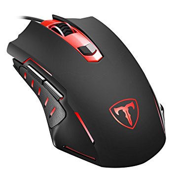 Gaming Mouse Wired, PICTEK Ergonomic Computer Mouse with 3200 DPI, 4 Adjustable Levels, 6 Auto Breathing Light Mode, 6 Buttons, Suitable for PC, Laptop, Computer, and MacBook, Red