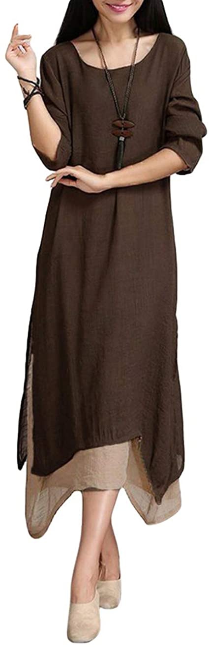 Romacci Women Casual Plus Size Dress Vintage Long Boho Maxi Dress