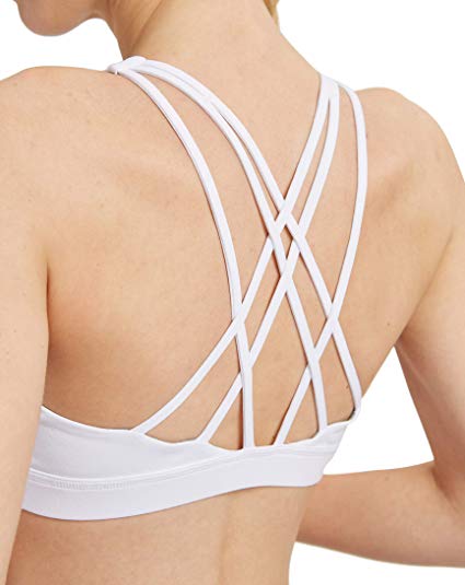 Cityoung Women's Medium Support Padded Strappy Back Yoga Sport Bra Wirefree Fitness Workout Racerback