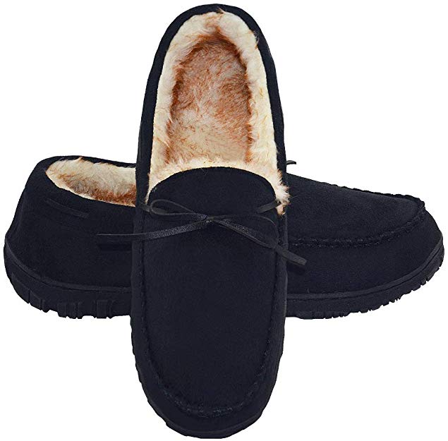 LA PLAGE Mens Slippers Indoor/Outdoor Plush Lining Moccasin Microsuede Slip On House Shoes
