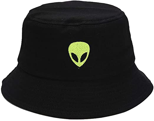 Bucket Hats Men, Sun Hat Women, Alien Pattern Design Stylish Foldable UPF 50  Summer Hat Cotton Fishman Cap Hip Hop Sun Hat Unisex for Men Ladies Teens, Black