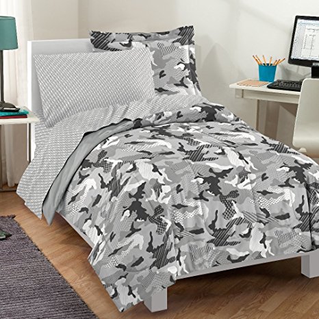 Dream Factory Casual Geo Camo Camouflage Comforter Set, Twin, Grey