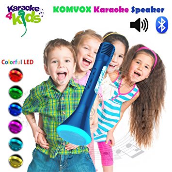 KOMVOX Portable Microphone Wireless Karaoke Speaker with Bluetooth Player Connecting to IPhone or Samsung Smartphone for Kids Gift and Family Party (Blue)