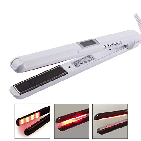 Hair Care Ultrasonic Infrared Hair Straightener, Professional Cold Flat Iron Hair Treament Styler Therapy Conditioning Tool Recovers the Damaged Hair Ultrasonic Infrared Hair Care Iron #White