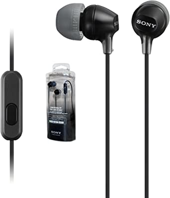 Original New Sony Stereo Headphones MDR-EX15AP - Black with Mic & Remote - for Android/Apple/Rim/Windows - (Retail Packing)