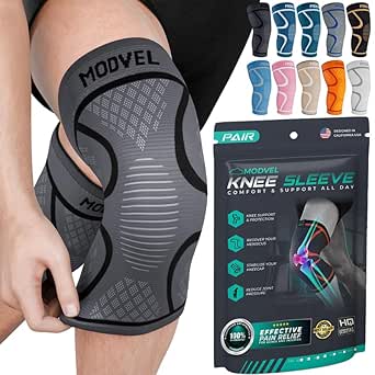 Modvel Compression Knee Brace for Women & Men - 2 Pack Knee Brace for Women Running Knee Pain, Knee Support Sleeve, Workout Sports Braces for Meniscus Tear ACL & Arthritis Pain Relief