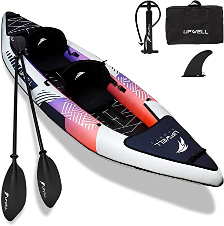 UPWELL Inflatable Recreational Kayak with High Pressure Floor and Accessories Including Kayak Seats with High Back Support, Aluminum Alloy Paddle , Fin, Repair Kits, Carry Bag and Hand Pump