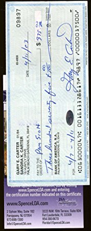GARY CARTER SIGNED CHECK JSA CERTIFIED AUTHENTICATED AUTOGRAPH