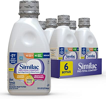 Similac Pro-Total Comfort Infant Formula with Iron, Gentle, Easy-to-Digest with 2’-FL HMO for Immune Support, Non-GMO, Baby Formula, Ready-to-Feed, Unflavored, 32 Fl Oz, 6 Count