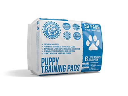 Bulldogology Puppy Pee Pads with Adhesive Sticky Tape - Large Dog Training Premium Wee Pads (24x24) 6 Layers with Extra Quick Dry Bullsorbent Polymer Tech