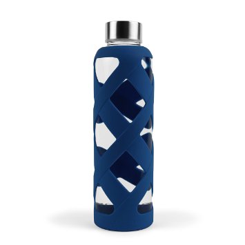 Aquasana AQ-WB-NAVY 550 ML Premium Borosilicate Glass Bottle with Silicone Sleeve Navy