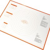 BakeitFun X-Large Silicone Pastry Mat With Measurements 295 x 205 Inches Full Sticks To Countertop For Rolling Dough Conversion Information Included Perfect Fondant Surface Jumbo Size Orange