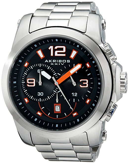 Akribos XXIV Men's AK631OR Grandiose Chronograph Silver-Tone Stainless Steel Bracelet Watch