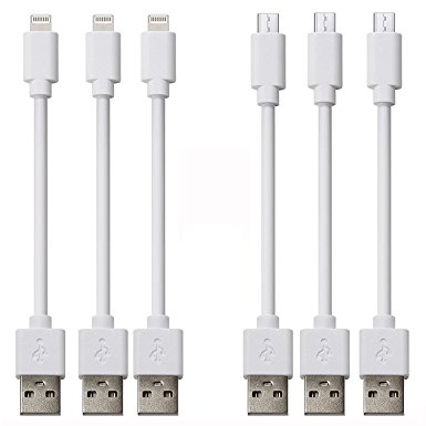 Charging Station Cables,Shalwinn 6 Pack 8 inches Micro USB Charging Cable / Lightning Cable for Android and iPhone Smart Phones (White)---USB Cables is Perfect for Charging Station