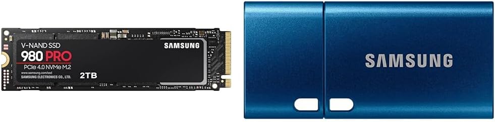 Samsung 980 PRO M.2 NVMe SSD (MZ-V8P2T0BW), 2 TB, PCIe 4.0, 7,000 MB/s Read, 5,000 MB/s Write, Internal Solid State Drive & USB Type-C™ 256GB 400MB/s USB 3.1 Flash Drive (MUF-256DA/APC)