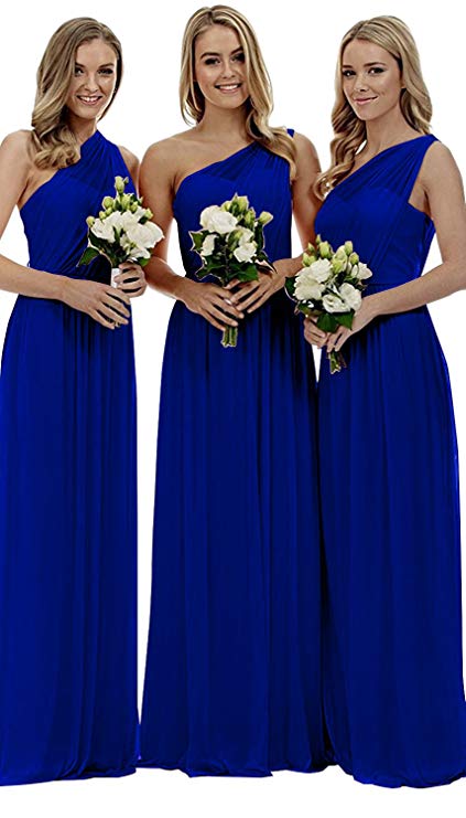Women's Long One Shoulder Bridesmaid Gown Asymmetric Prom Evening Dress