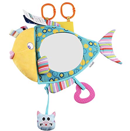 Fish Shaped Floor Mirror, Ealing Kids Discover & Play Activity In-Sight Backseat Mirror, Shatterproof Rear Facing Infant Car Safety Mirror, Plush rattles Toddler Stroller Hanging Educational Crib Toy