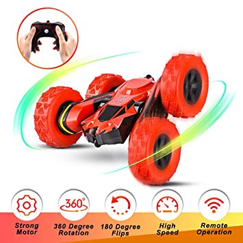 Gifts for 5-12 Boys Girls Seckton RC Stunt Car Remote Control Car for Kids 2.4 GHz RC Trucks Off Road 360° Spin & Flip RC Crawler Outdoor Beach Toy Boys Gifts Red