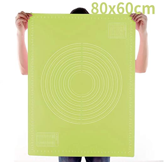 31.49"x23.62" Extra Large Silicone Baking Mat for Pastry Rolling Dough with Measurements，Thicken 2mm,BPA Free,Non stick,Non Slip Table Sheet Baking mats for Bake Pizza Cake.Green
