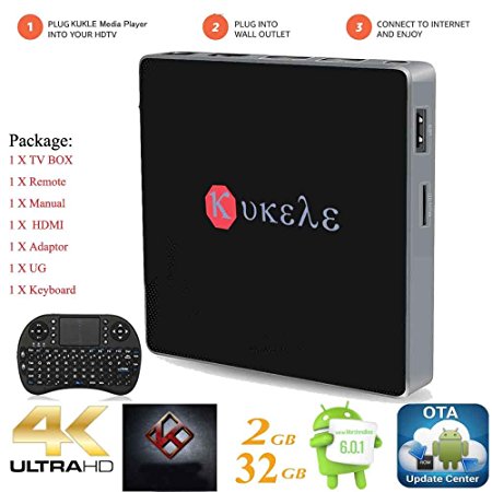 Kukele 2017 MXIII-S Internet Media Center Player Android 6.0 Marshmallow TV Box [S912/2GB 32GB/Octa Core/4K/11AC WIFI/Instruction/Wireless Keyboard]