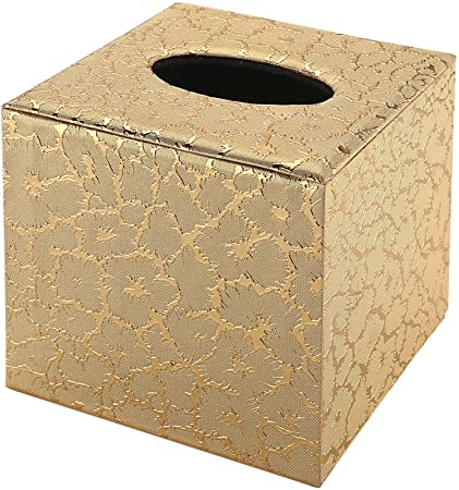 AMASUNHO Tissue Box Cover Square,Tissue Box Holder,Tissue Holders for Bathtissroom and Office,Bright Gold