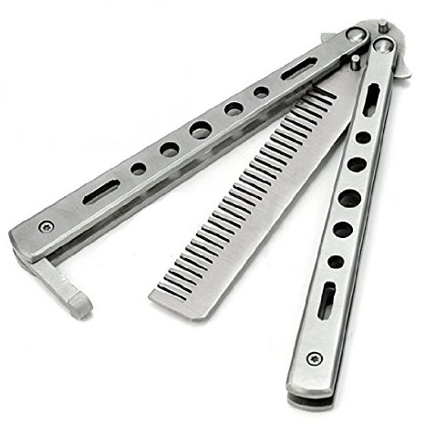 Black Stainless Steel METAL Practice Training Trainer Butterfly Balisong Style Knife Comb Cool Sport