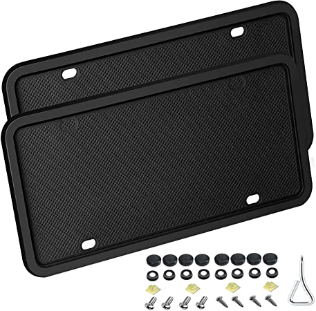 License Plate Frames (2 Pack)- Silicone License Plate Frame with 4 Drainage Holes, Rain-Proof, Anti-Rust and Anti-Rattle, Universal Canada Car License Plate Cover with Mounting Accessories