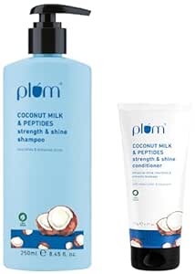 Plum Coconut Milk & Peptides Shiny Hair Combo| Shampoo, Conditioner I Enhances Shine, Strengthens Strands| Paraben-Free | 100% Vegan