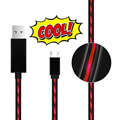 Micro USB Cable Lingoboi 3.0ft/0.9m Powerline Visible Flowing Charging Cords USB 2.0 A Sync Data for Samsung,Note 5,4,3,Sony,LG,Google Nexus10,7,4, HTC,Android Smartphones and More(Black/Red)