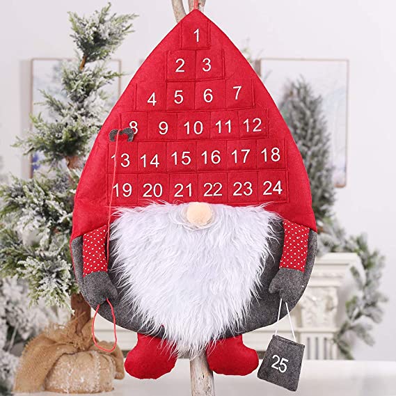 Ewolee Christmas Advent Calendar, Swedish Tomte Santa Gnome Countdown Calendar 2022 with 25 Days Pockets for Xmas Home Office Door Wall Decor (Red)