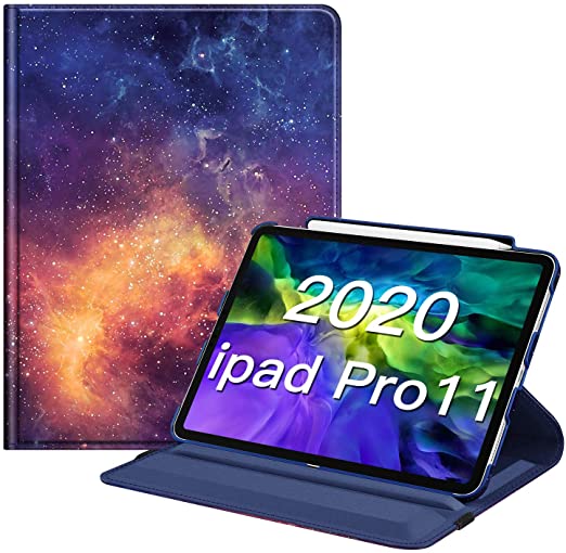 Fintie Case with Built-in Pencil Holder for iPad Pro 11" 2020/2018 [Support 2nd Gen Pencil Charging Mode] - 360 Degree Rotating Stand Protective Cover with Auto Sleep/Wake, Galaxy