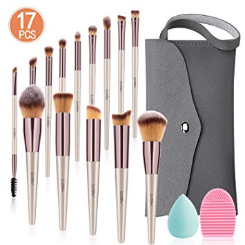 Makeup Brushes Set, 17PCs Cosmetic Brushes With Makeup Sponge, Brush Cleaner, Tote Storage Bag For Foundation Blending Blush Powder Blush Concealer Eye Shadows Brushes Kit By MIBOTE