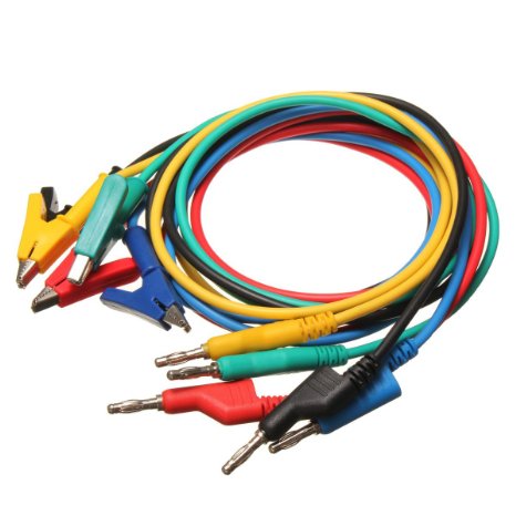M.Way 4mm 5PC Colorful Silicone Banana Plug to Crocodile Alligator Clip Test Probe Lead Wire Cable Multimeter Probe Test Lead 1M