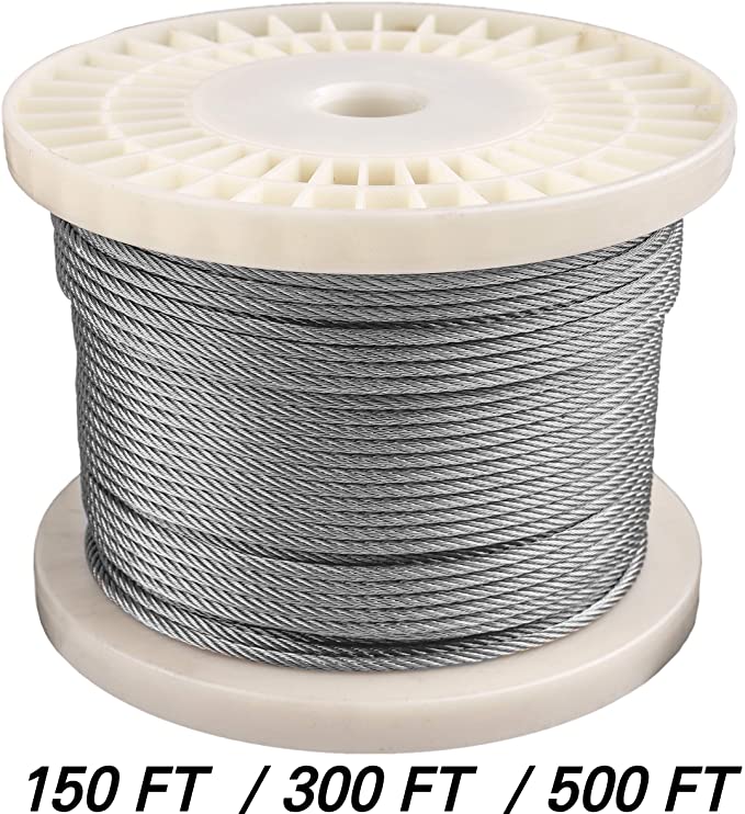 HarborCraft 300 Feet 1/8" 316 Stainless Steel Wire Rope Aircraft Cable for Deck Cable Railing Kits DIY Balustrades 7x7