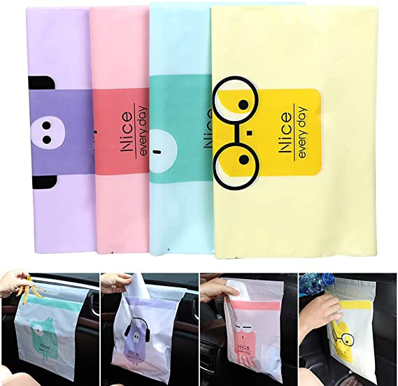 60PCS Easy Stick-On Disposable Car Trash Bag， Leakproof Vomit Bag, Beautiful Kitchen Storage Bag, Durable, Suitable for Cars, Kitchens, Bedrooms, Study Rooms, Travel, Camping, Office Spaces