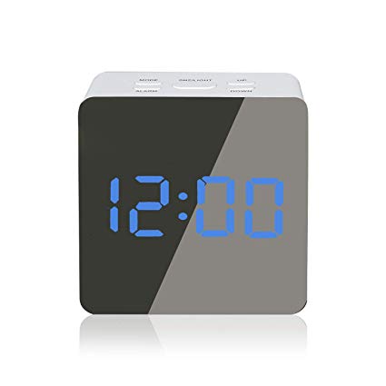 K Kwokker Digital Alarm Clock LED Display Clock Best Makeup Bedroom Mirror with Dimmer, Temperature Function，Snooze, for Home Office Daily Life,Travel and Heavy Sleep (Cube)