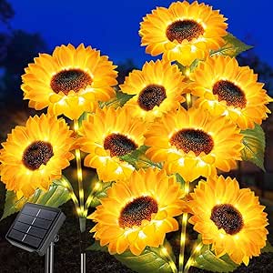 Homeleo Solar Lights Outdoor Garden Waterproof, Upgraded 9-Flower Solar Sunflower Lights for Yard Decor, Decorative Flower Ornaments for Lawn Patio Porch Flowerbed Pathway Cemetery Decorations(3-Pack)