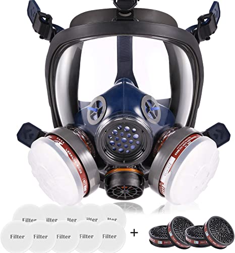 17 IN 1 Full Face Reusable Respirator, Adjustable Headband, Dust And Smoke Protection, Gases, Paint, Cleaning, Grinding, Sawing, Sanding, Welding - Medium