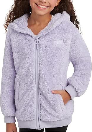 Reebok Girls’ Fleece Jacket – Full Zip Faux Fur Teddy Coat – Sherpa Fleece Hooded Sweatshirt Jacket for Girls (7-16)