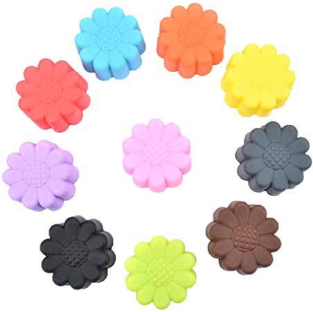 DOITOOL 12PCS Sunflowers Shape Silicone Muffin Baking Cups Reusable Heat Resisant Cupcake Liners Non-Stick Cake Molds (Random Color)